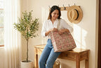 Handmade Quilted Floral Cotton Tote Bag with Green Trim